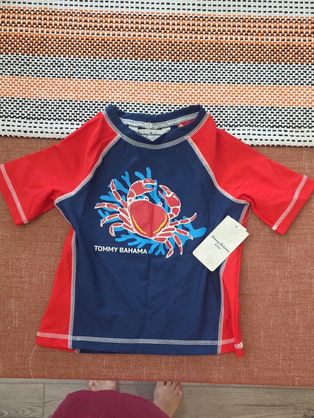 Tommy Bahama Kids Navy & Red Crab Rashguard
